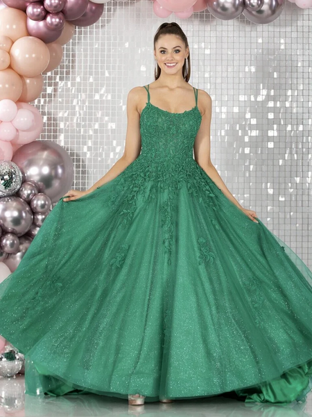 Shiny A Line Green Lace Long Prom Dresses, Green Lace Long Formal Evening Dresses