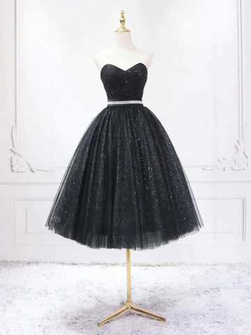 Sweetheart Neck Short Black Prom Dresses, Short Black Formal Graduation Homecoming Dresses