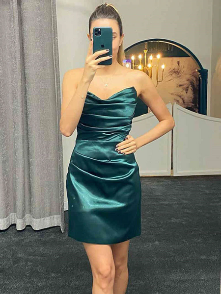 Short Strapless Green Blue Prom Dresses, Strapless Short  Blue Green Formal Evening Homecoming Dresses