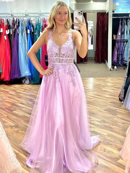 V Neck Backless Purple Lace Long Prom Dresses,  V Neck Purple Long Lace Formal Evening Dresses