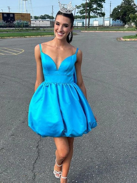 Cute V Neck Short White Pink Blue Prom Dresses, Cute V Neck Short White Pink Blue Formal Evening Homecoming Dresses