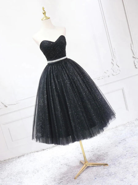 Sweetheart Neck Short Black Prom Dresses, Short Black Formal Graduation Homecoming Dresses