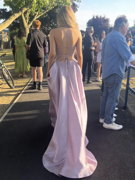 V Neck Purple Backless Long Prom Dresses, Open Back Purple Lace Formal Evening Dresses