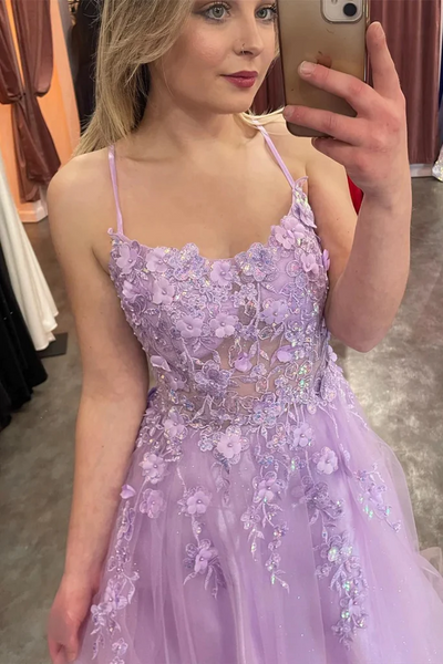 Purple Beaded Lace Floral Long Prom Dresses, Beaded Lilac Lace Floral Long Formal Evening Dresses