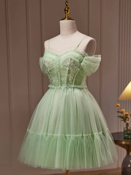 Short Green Sweetheart Neck Prom Dresses, Short Green Graduation Homecoming Dresses