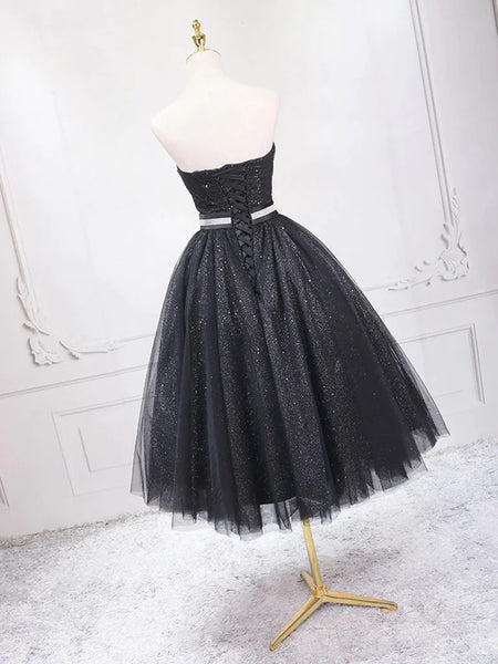 Sweetheart Neck Short Black Prom Dresses, Short Black Formal Graduation Homecoming Dresses