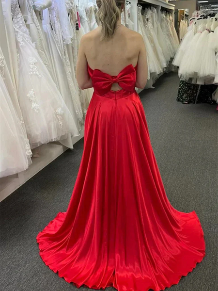 V Neck Strapless Red Long Prom Dresses, Strapless Red V Neck Long Formal Evening Dresses