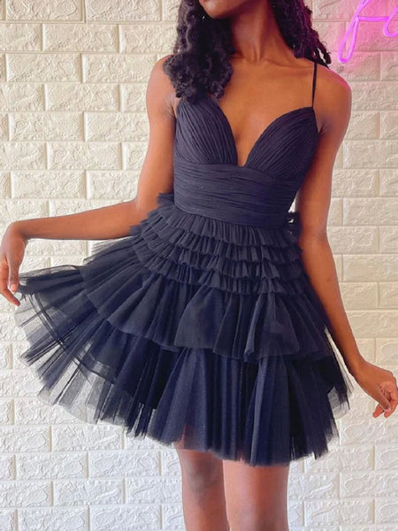 V Neck Short Black Prom Dresses, Short Black V Neck Formal Graduation Dresses