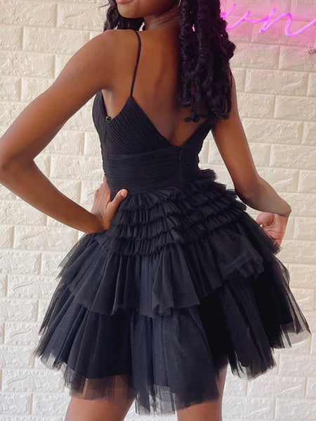 V Neck Short Black Prom Dresses, Short Black V Neck Formal Graduation Dresses