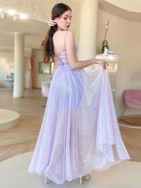 A Line Sweetheart Neck Tulle Purple Long Prom Dress, Purple Evening Dress