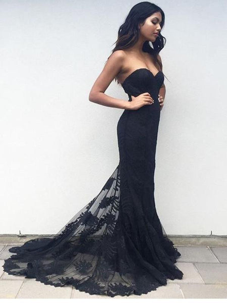 Custom Made Sweetheart Neck Black Lace Prom Dresses, Black Lace Formal Dresses, Bridesmaid Dresses