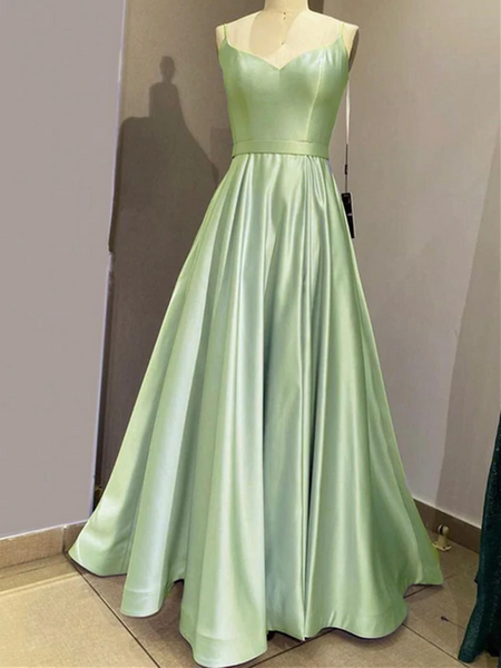 Simple A Line V Neck Green /Purple Satin Long Prom Dresses, Simple A Line V Neck Green /Purple Satin Long Formal Evening Dresses