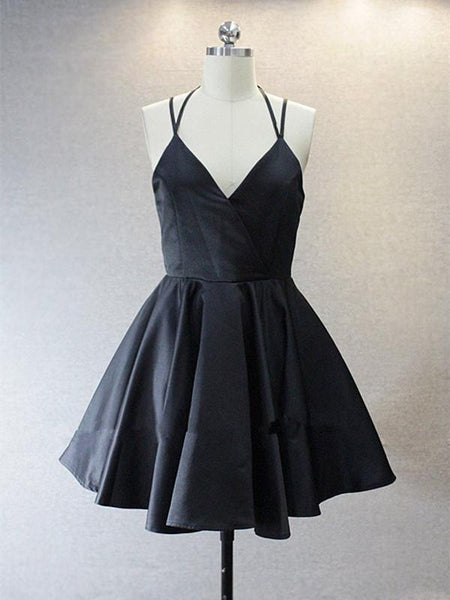 A Live Neck Short Black Prom Dress, Short Black Homecoming Dress, Graduation Dress, Formal Dress