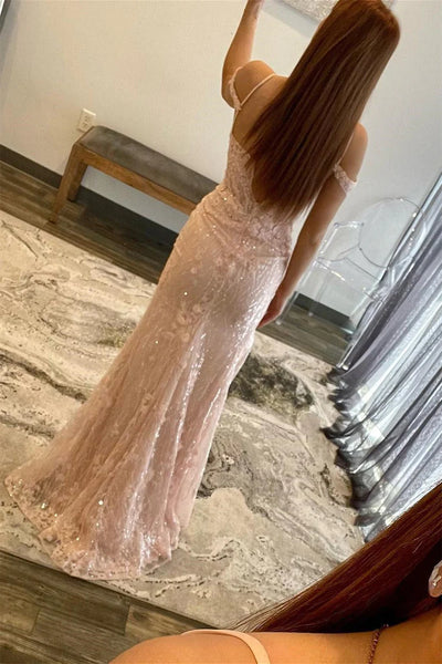 Shiny Off Shoulder Pink Lace Long Prom Dress with High Slit, Pink Lace Formal Dress, Pink Evening Dress