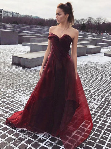 Sweetheart Neck Maroon Prom Dress with Train, Maroon Formal Dress