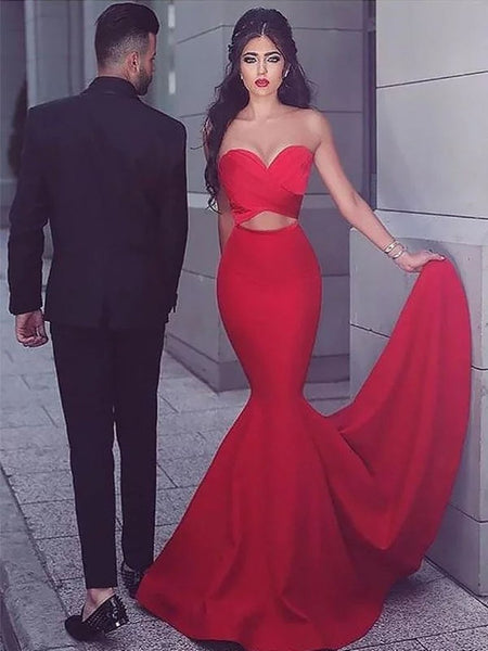 Red Sweetheart Neck Mermaid Long Prom Dress, Red Mermaid Evening Dress