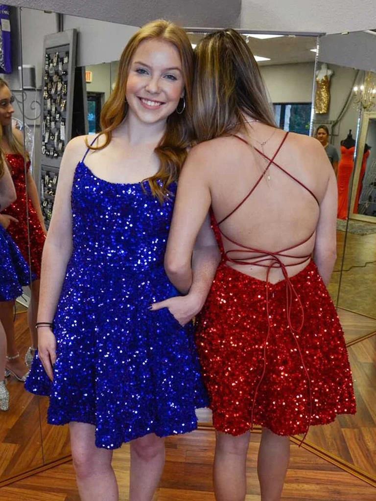 Backless Short Blue Burgundy Prom Dresses, Open Back Wine Red Blue Short Homecoming Graduation Dresses