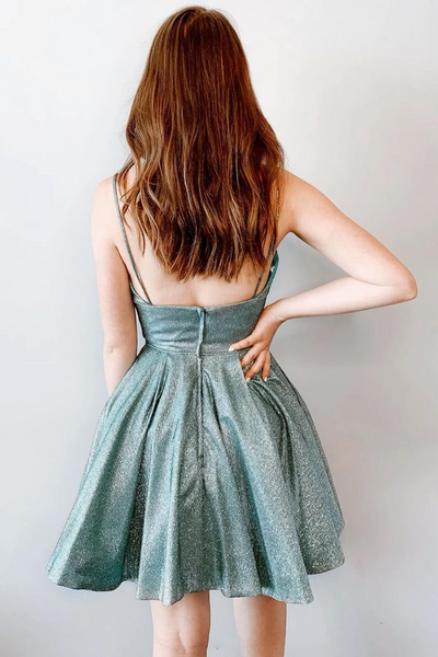 Green Short V Neck Prom Dresses, V Neck Green Short cocktail Dresses, Green Formal Evening Homecoming Dresses