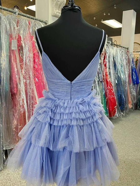 Short V Neck Blue  Champagne Prom Dresses, V Neck Blue Champagne Formal Homecoming Dresses