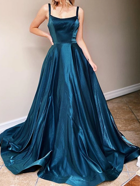 Dark Emerald Green Backless  Long Prom Dresses, Dark Emerald Green Long Formal Evening Dresses