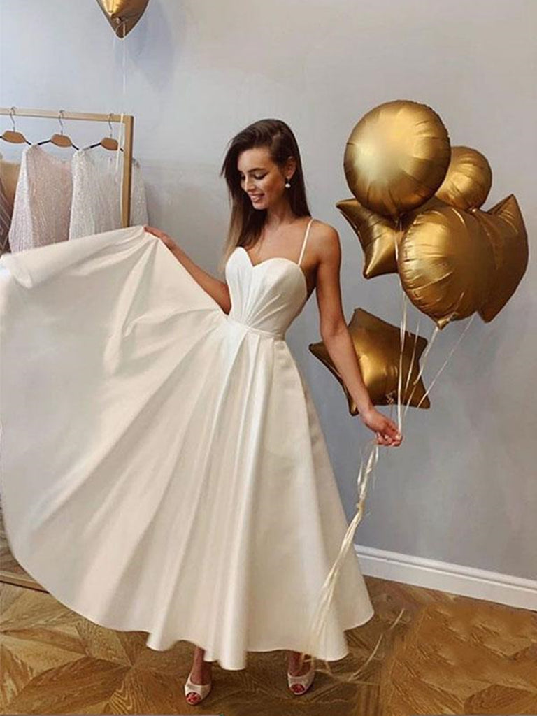 White sweetheart neck long prom dress, White long formal evening dress