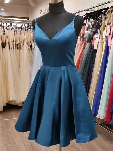 Cute V Neck Satin Short Prom Dresses, V Neck Formal Graduation Evening Dresses