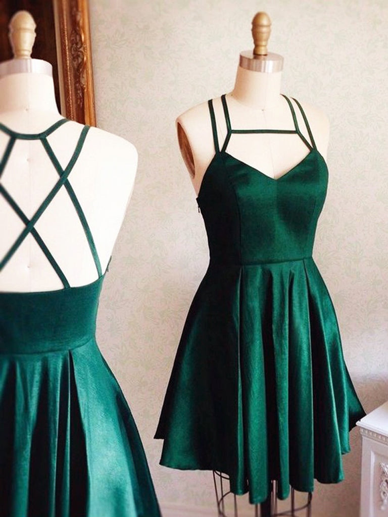 V Neck Green Short Prom Dresses, Green Short Homecoming Graduation Evening Dresses