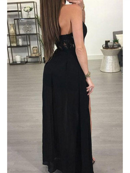  A Line Sexy Lace Black Bridesmaid Dresses,  Sexy Lace Black Prom Dresses