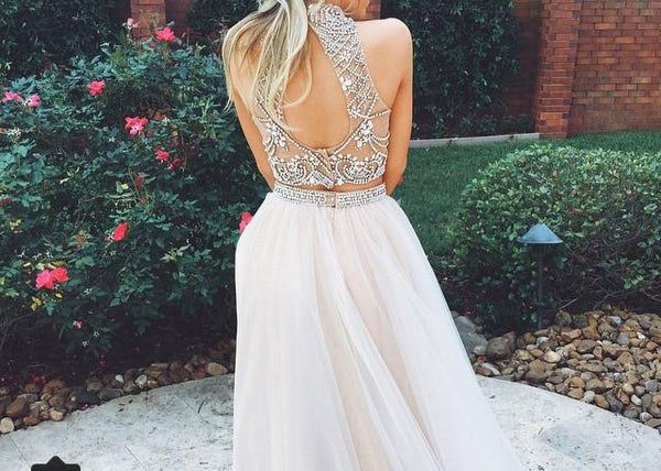 Custom Made Light Champagne 2 Pieces Long Prom Dress, Formal Dress