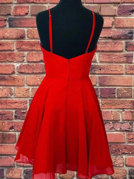 Short V Neck Red Prom Dresses, V Neck Short Red Graduation Homecoming Dresses