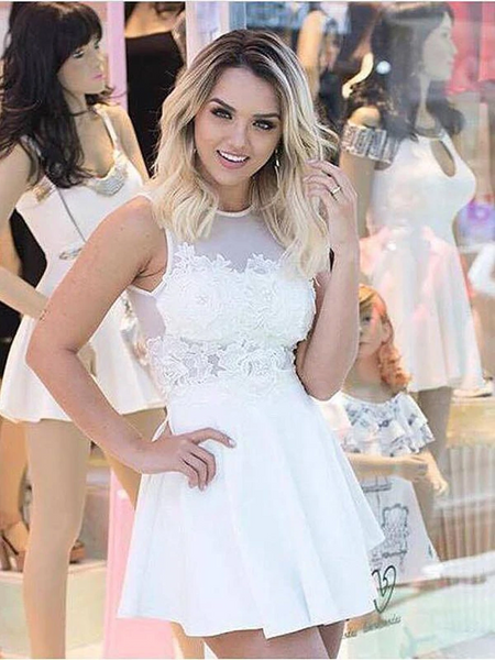 Short White Lace Prom Dresses, Short White Lace Homecoming Graduation Dresses