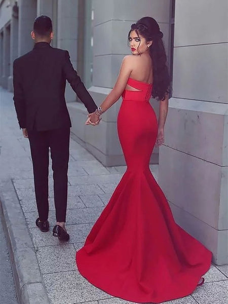 Red Sweetheart Neck Mermaid Long Prom Dress, Red Mermaid Evening Dress