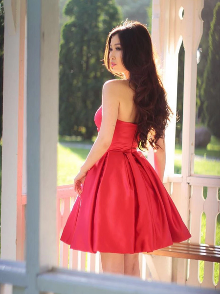 Red Elegant Simple Sweetheart Neck Short Satin Pron Dresses, Red Short Sweetheart Formal Evening Homecoming Dresses