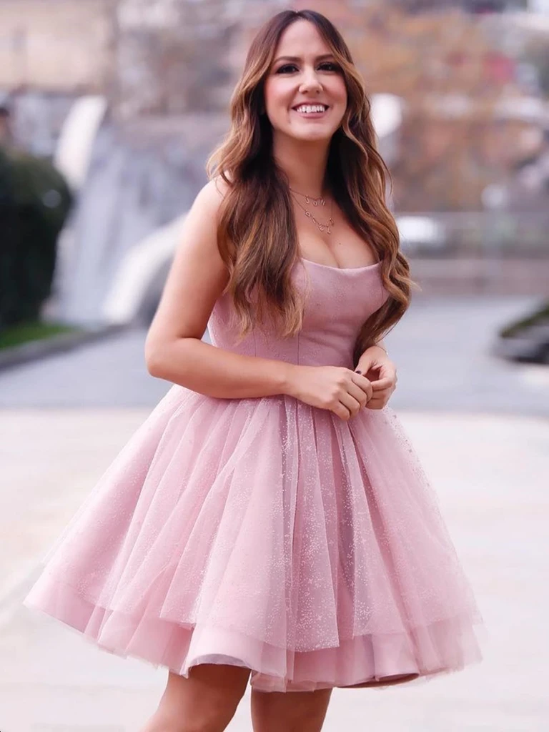 Strapless Short Pink Prom Dresses, Short Pink Formal Graduation Evening Dresses