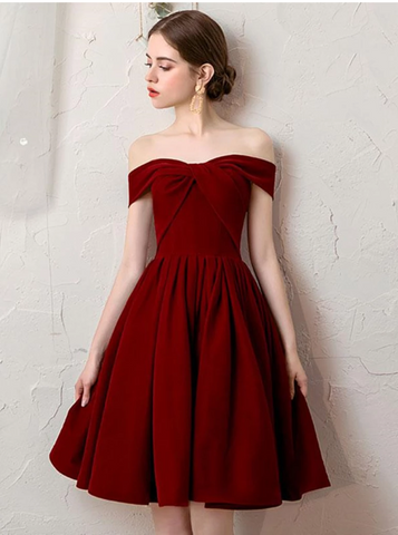 Off Shoulder Burgundy Short Prom Dresses, Off The Shoulder Burgundy Formal Graduation Homecoming Evening Dresses