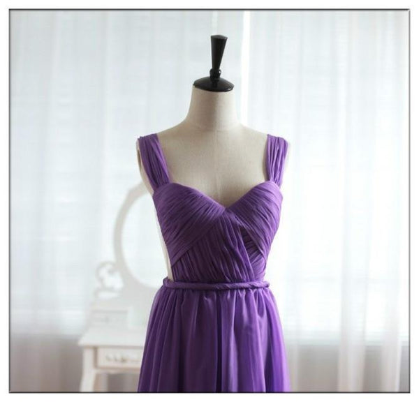 Light Purple Cap Sleeves Backless Chiffon Prom Dress, Purple Bridesmaid Dress