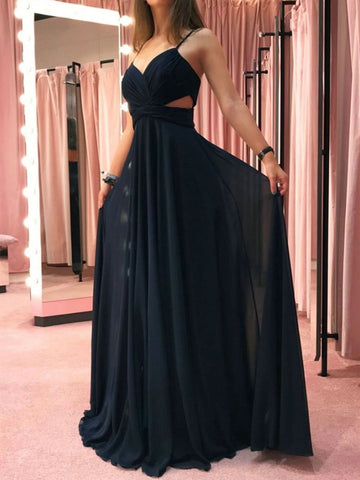 Black Chiffon Long Prom Dress, Simple Black Chiffon Long Formal Evening Dress