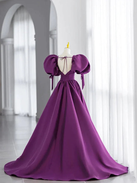 Off the Shoulder Purple Satin Long Prom Dresses, Purple Off Shoulder Long Formal Evening Dresses