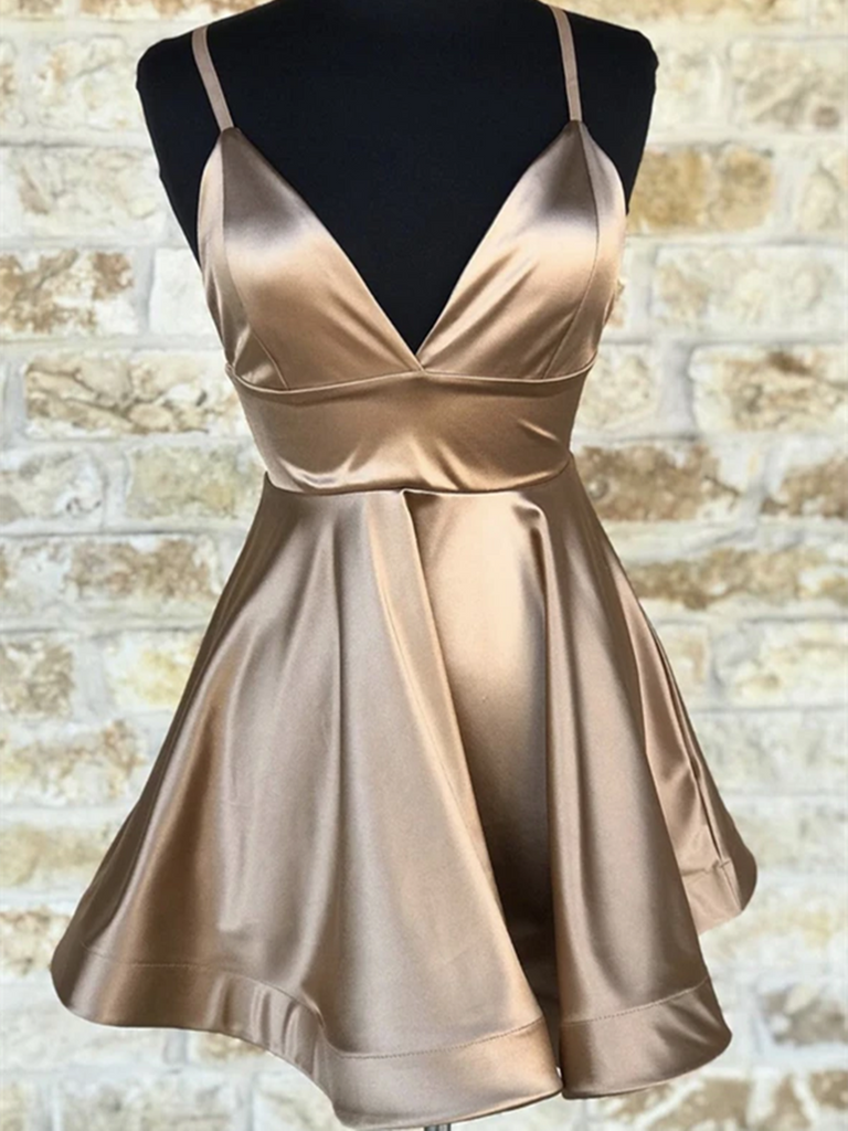 Cute V Neck  Satin Short Prom Dresses, V Neck  Formal Graduation Evening Dresses