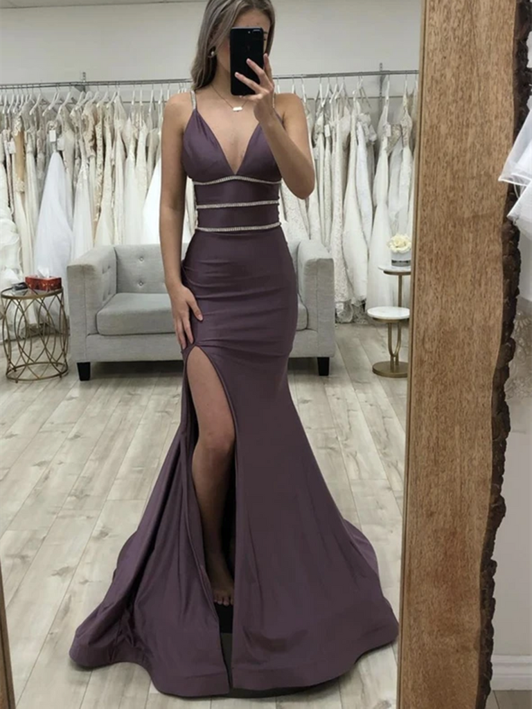 V Neck Mermaid Long Prom Dresses, Mermaid V Neck Long Formal Evening Dresses