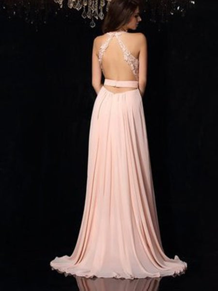 A- line v neck lace chiffon long prom dress,  v neck lace chiffon formal evening dress