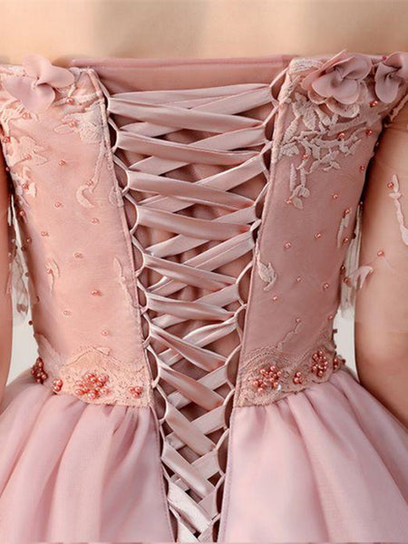 Dusty Pink Off Shoulder Short Sleeves Homecoming Dress, Dusty Pink Off Shoulder Short Sleeves Prom Dress