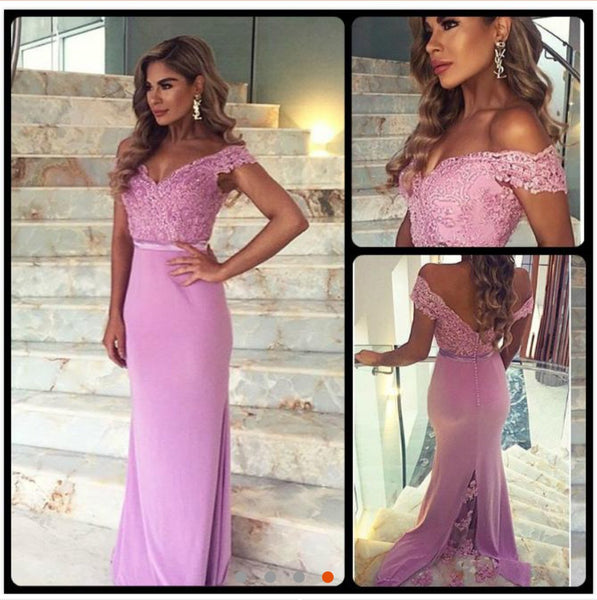 Custom Made Off Shoulder Mermaid Lace Prom Dresses, Mermaid Lace Formal Dresses, Off Shoulder Bridesmaid Dresses