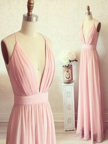 Custom Made A Line V Neck Backless Long Prom Dress, V Neck Backless Formal Dress, Bridesmaid Dress