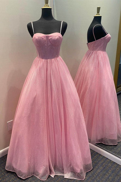 A Line Lavender/Pink Straps Long Prom Dress, Sweetheart Neck Purple/Pink Formal Evening Dress