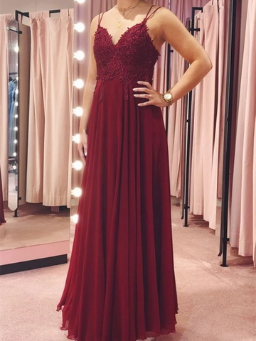 V Neck Backless Burgundy Lace Long Prom Dresses, Backless Burgundy Lace Formal Dresses, Burgundy Lace Evening Dresses