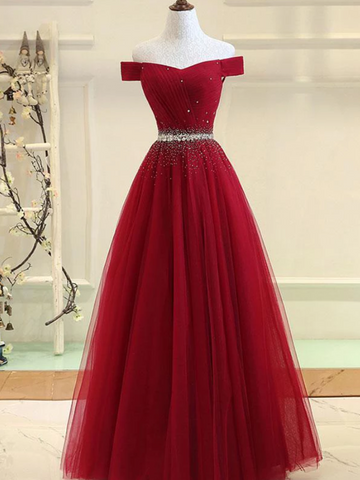 Custom Made Burgundy Off Shoulder Prom Dress, Burgundy Formal Dress, Off Shoulder Evening Dress, Bridesmaid Dress