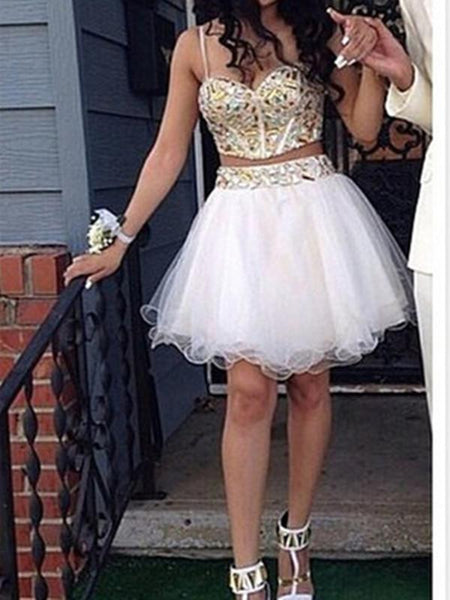 Sweetheart Neck Spaghetti Straps 2 Pieces Short Prom Dresses, Short Formal Dress, 2 Pieces Graduation Dress, Homecoming Dress