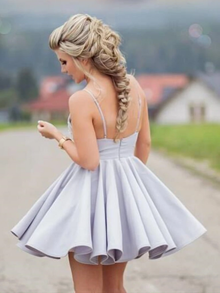 V Neck Open Back Short Grey Lace Prom Dresses, Backless Gray Lace Formal Graduation Homecoming Dresses