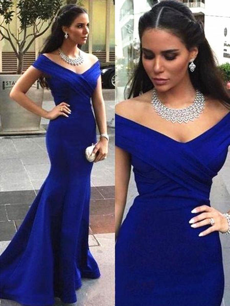 Custom Made Off Shoulder Royal Blue Mermaid Prom Dress, Mermaid Formal Dress